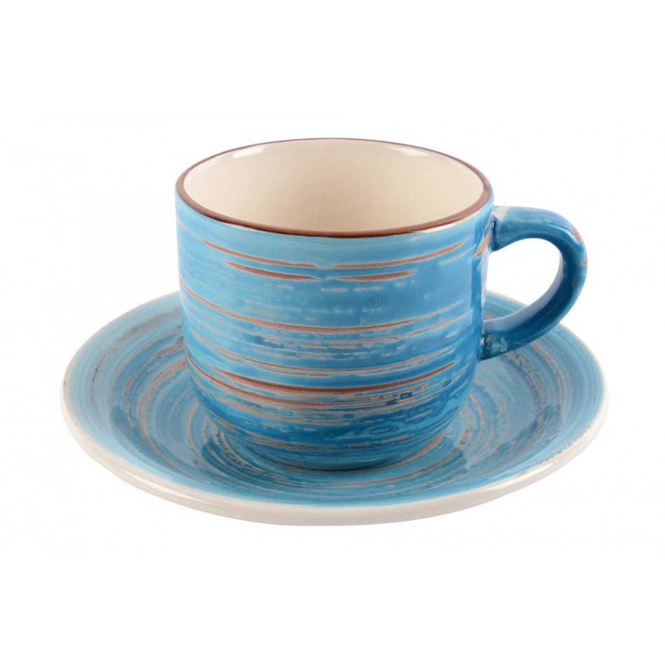 Coffee Cup with Saucer Swirl Blue, H7.5x15.2cm