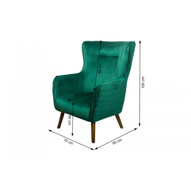 Armchair Dartford, velvet, green, 100x75x83cm, seat height 40cm