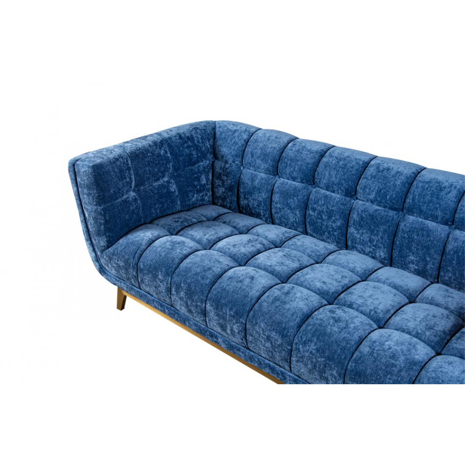 Sofa Haris, 3-seat, blue, velvet, 218x89x74cm, seat height 43cm