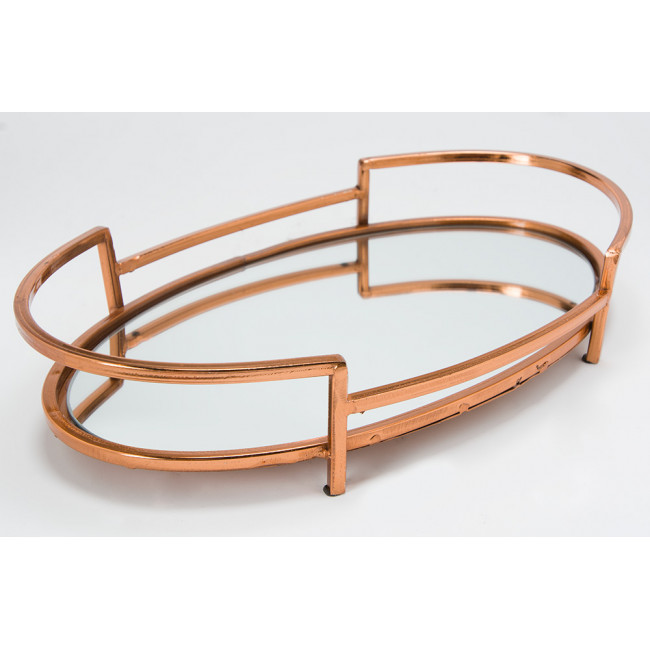 Tray with mirror oval M, rosegold, 5x34x21cm