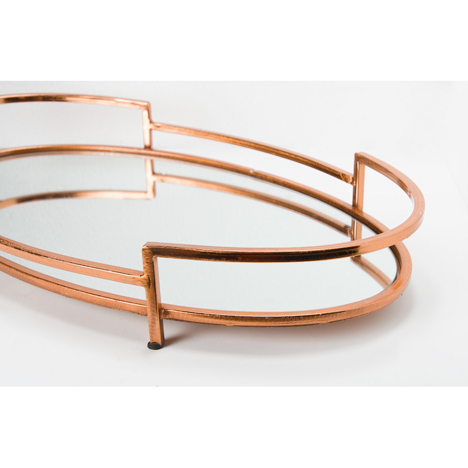 Tray with mirror oval L, rosegold, 40x26x6cm