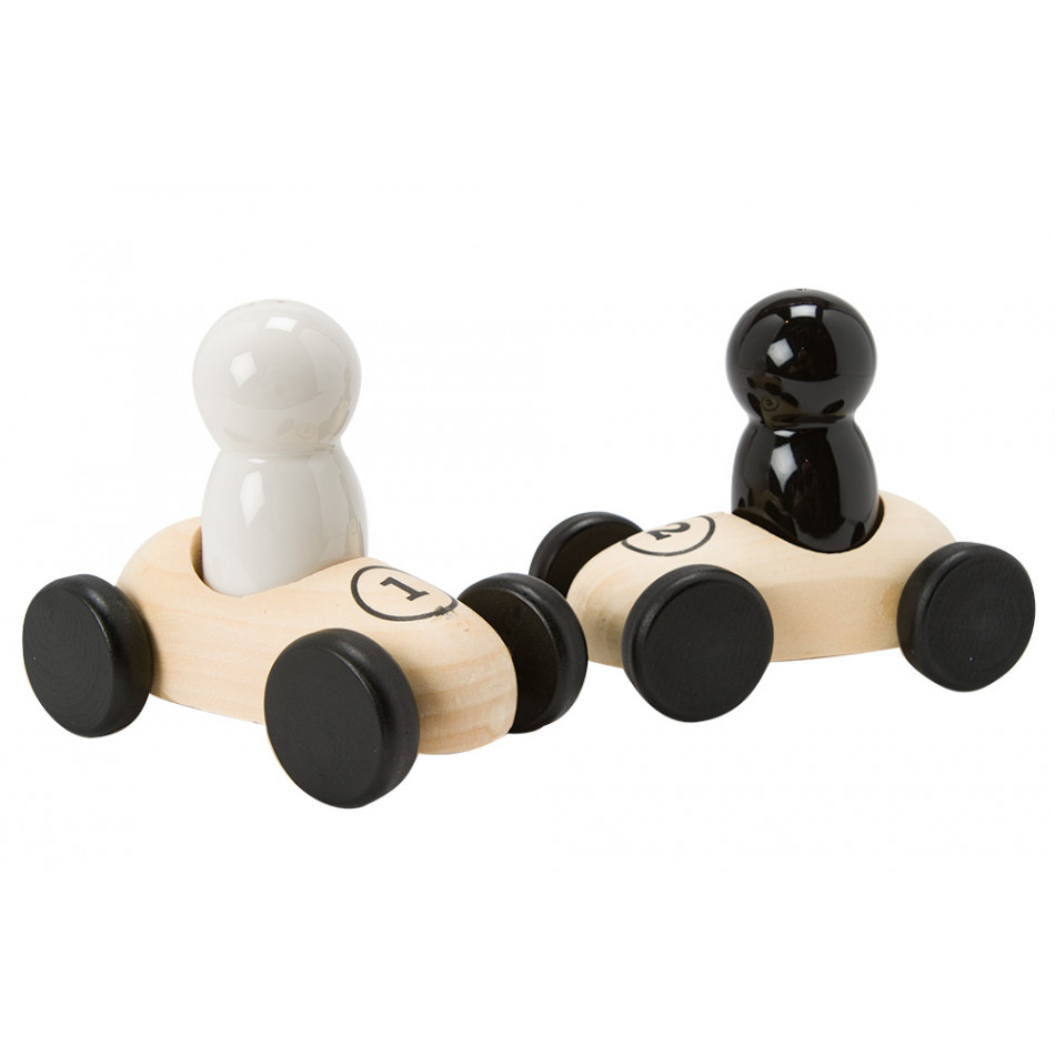 Salt  Pepper set Bolides, wood/ceramic,9.5x10.5x7.2cm