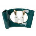 Decor Two rabbits, green/ white/gold, 25x9x16.5cm