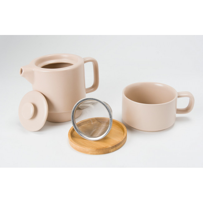 Teapot with cup, pink 400ml