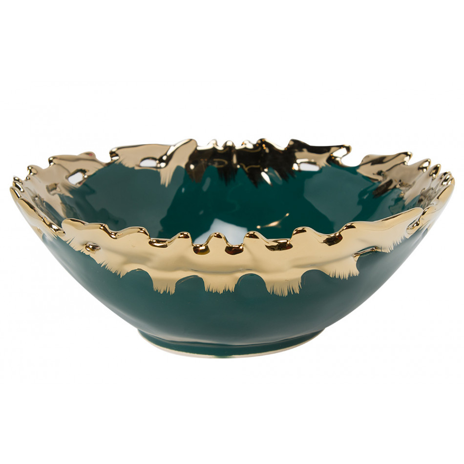 Decorative bowl Wario, green/gold, 23x23x8cm