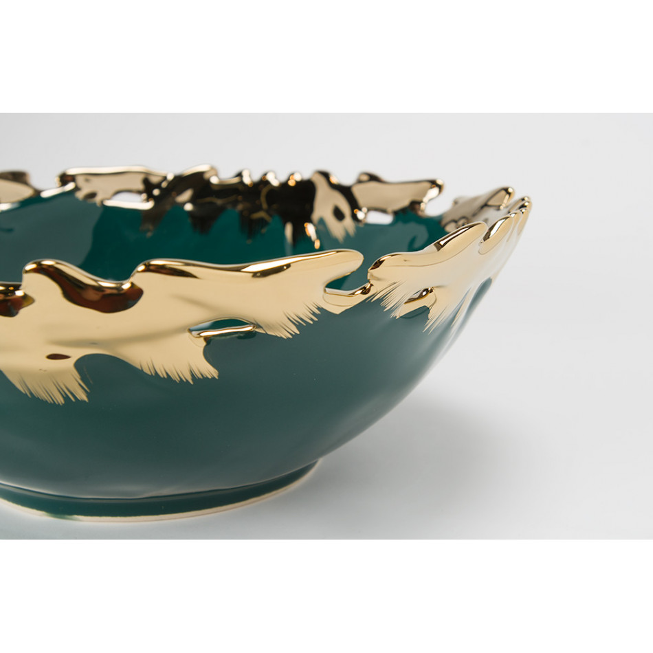 Decorative bowl Wario, green/gold, 23x23x8cm