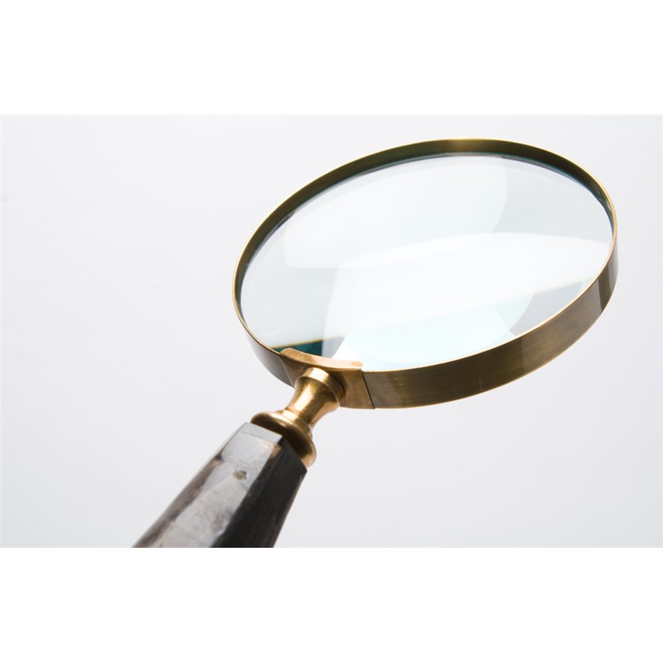 Aluminium 4 magnifier brass finish w/horn handle,27.5x10x3