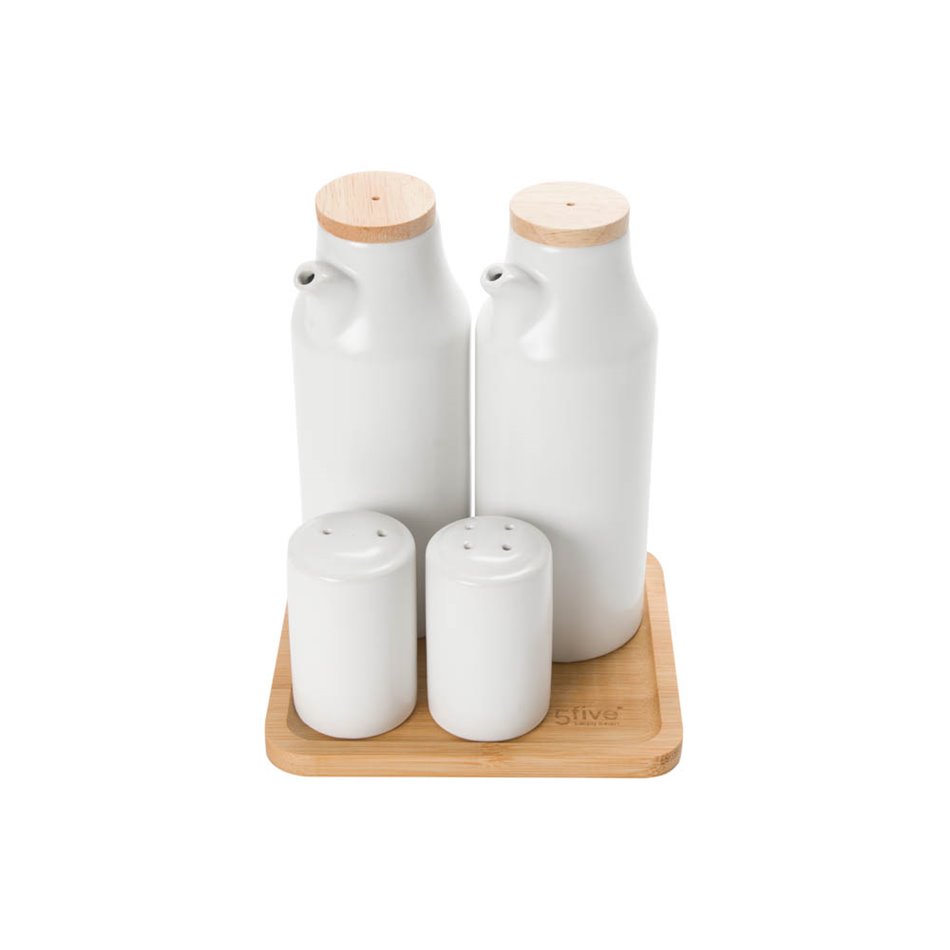 Oil and vinegar set, bamboo/ceramic,15.3 x13.3 x18cm