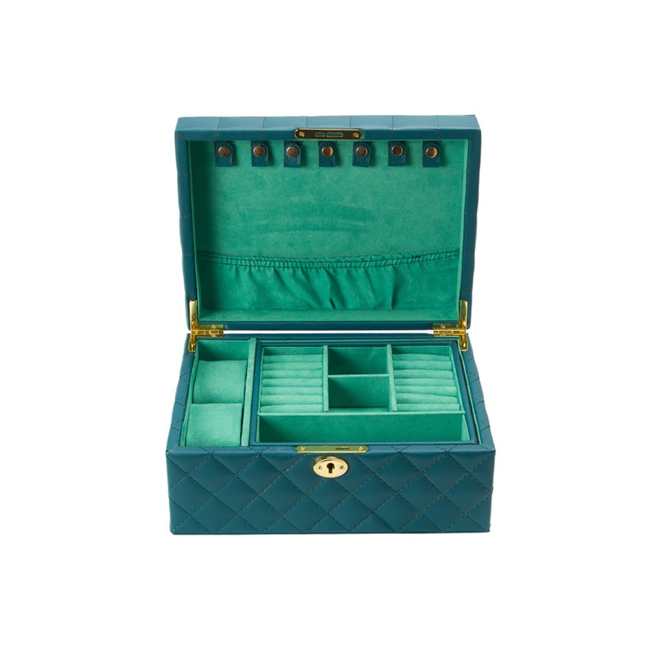 Jewellery box Haralla, tumeroheline PU/ roheline samet, H12.5x27x20.5cm