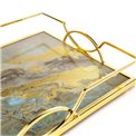 Tray S, metal/glass, golden/brown, 35x25x6cm