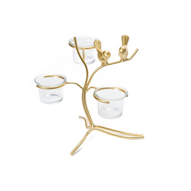 Candle holder Tree, metal/glass, golden, 19x15x21cm