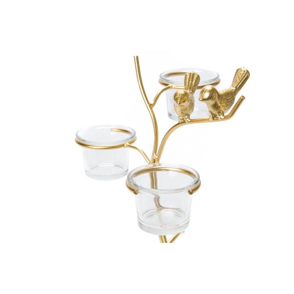 Candle holder Tree, metal/glass, golden, 19x15x21cm