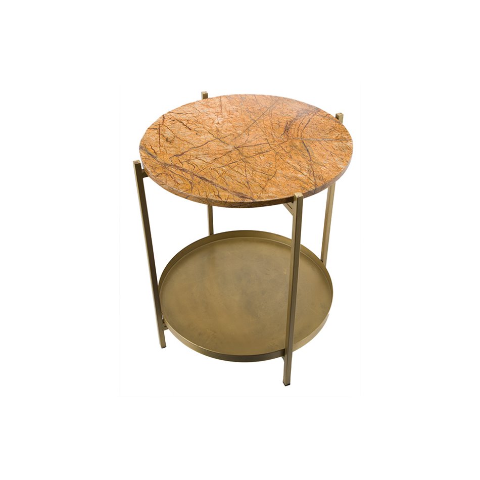 Table Lizi, brass antique/ artificial marble top, D41x51cm