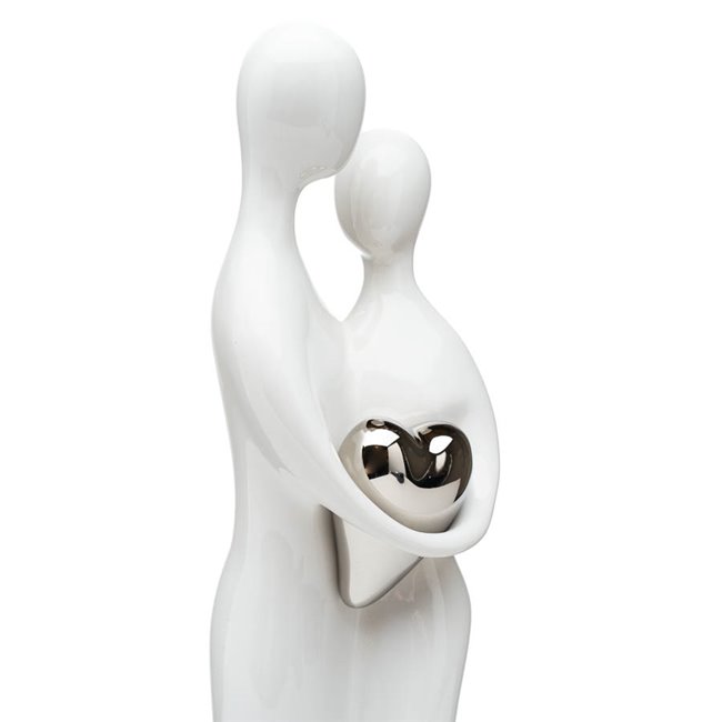 Decor Couple with heart, white/silver, H39cm