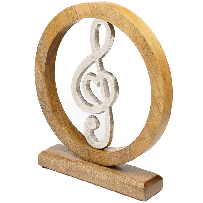 Decor music key, mango wood, H28x26cm