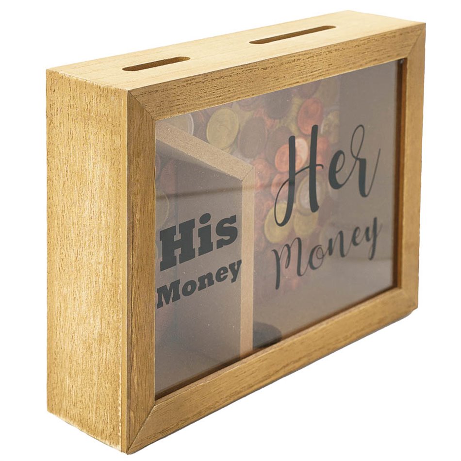 Saving box His and Her money, wooden, 20x15cm