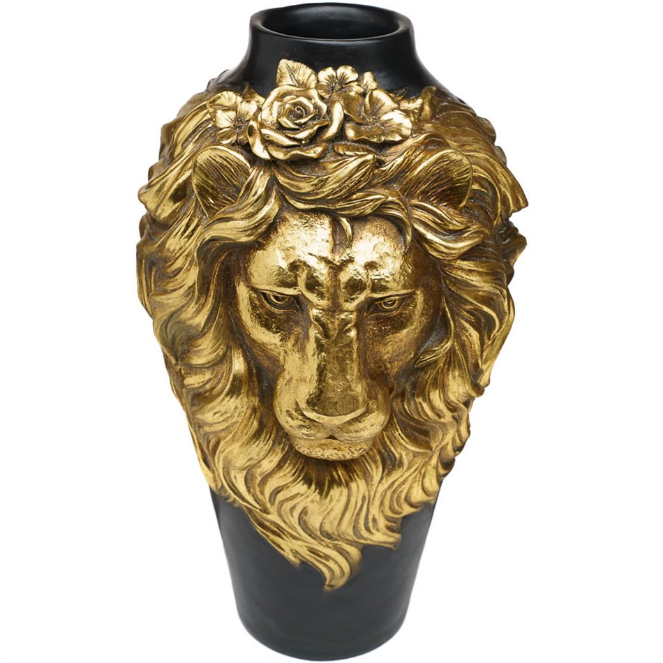 Vase Lion, black/golden, D22x39cm