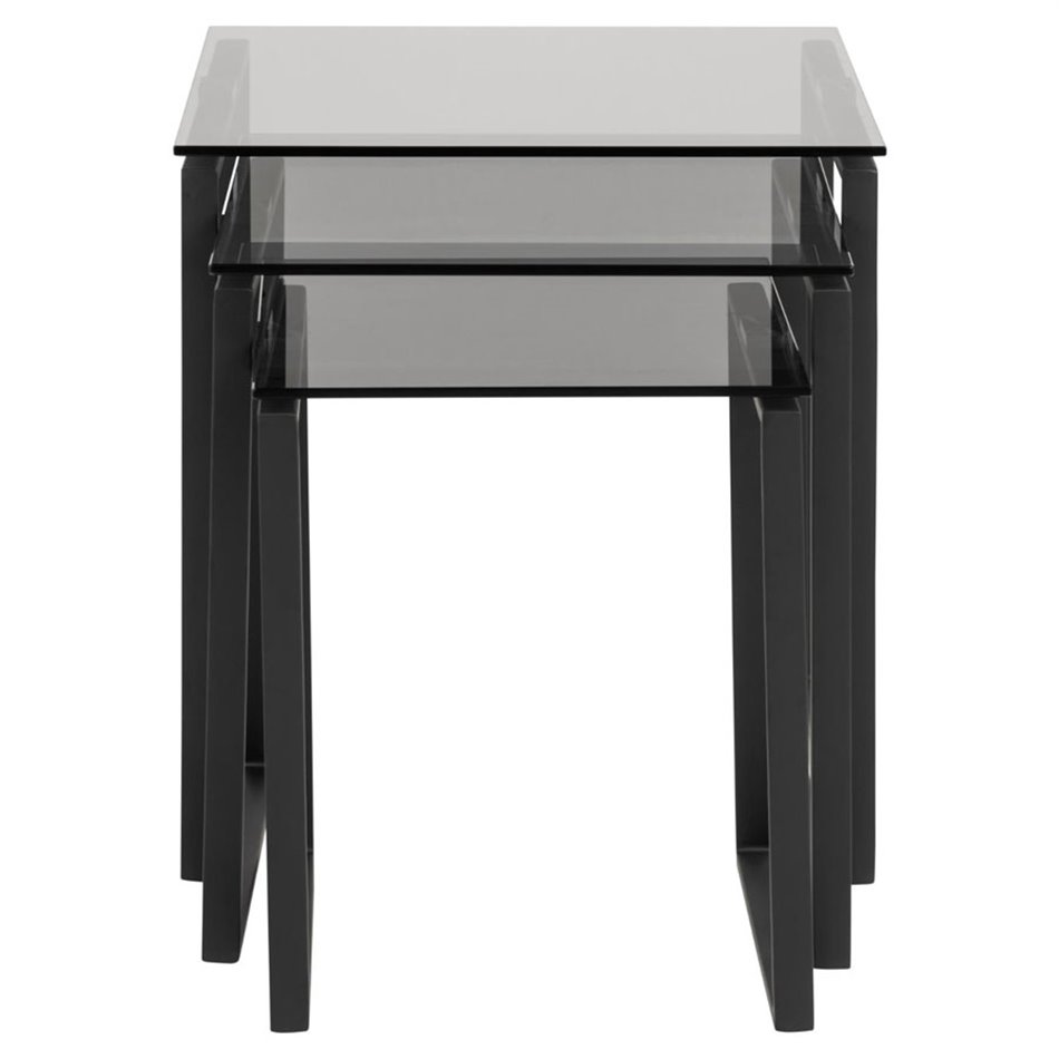 Nest table set Akatri, black, glass top, H55cm, D50cm