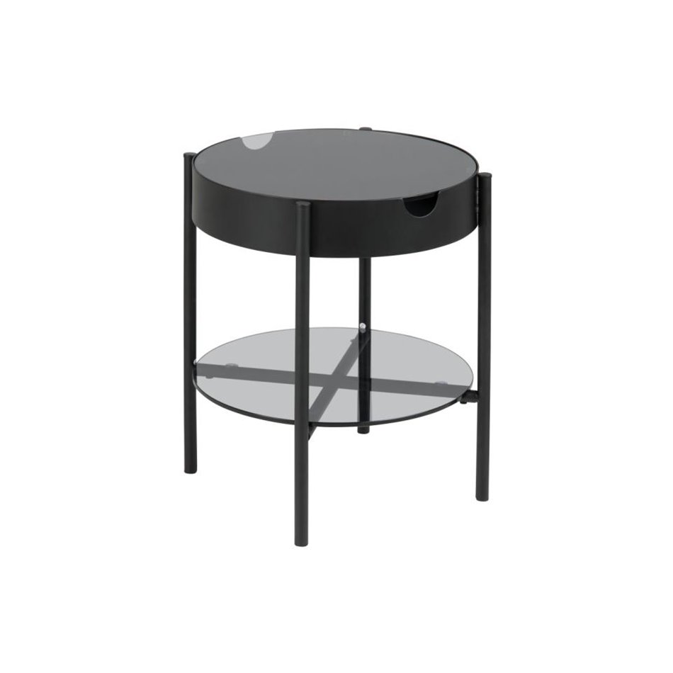 Coffee table Atipton, black/grey, glass top, H50cm, D45cm