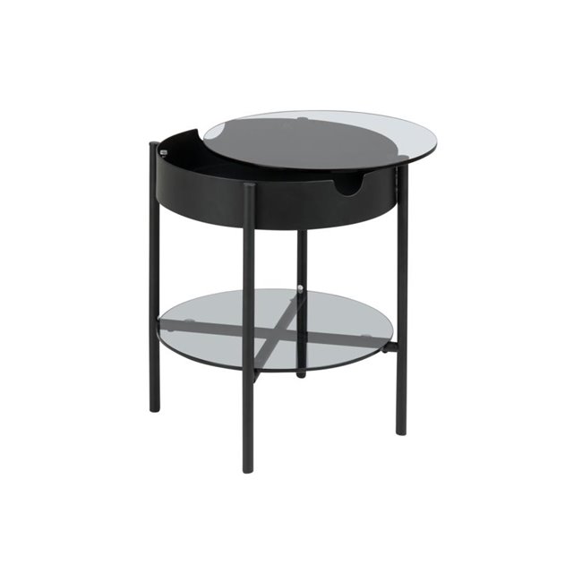 Coffee table Atipton, black/grey, glass top, H50cm, D45cm