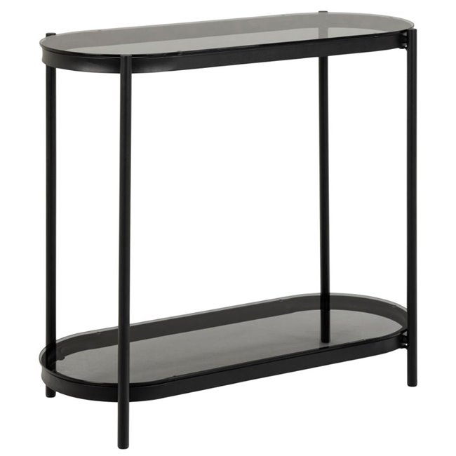 Console Ayonne, oval, black/grey, glass top, H76x86x35cm