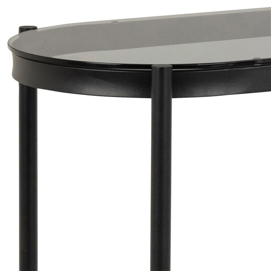 Console Ayonne, oval, black/grey, glass top, H76x86x35cm