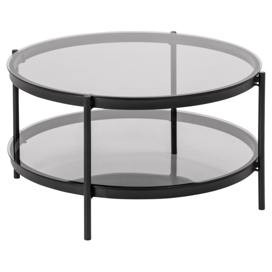 Coffee table Ayonne, black/grey, glass top, H42cm, D79cm