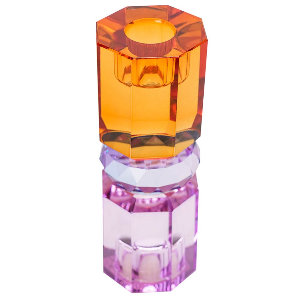 Crystal candleholder, violet/cobolt/amber, H15cm, D5.5cm