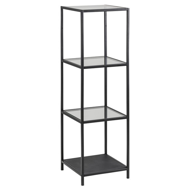 Bookcase Aford, top glass/black frame 119.5x35x37cm