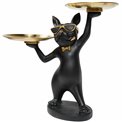 Decor Cat with tray, black/golden, 33x30x20cm