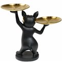 Decor Cat with tray, black/golden, 33x30x20cm