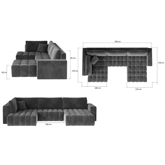 Nurgadiivan Elonito U Left, Softis 11, must, H92x340x170cm