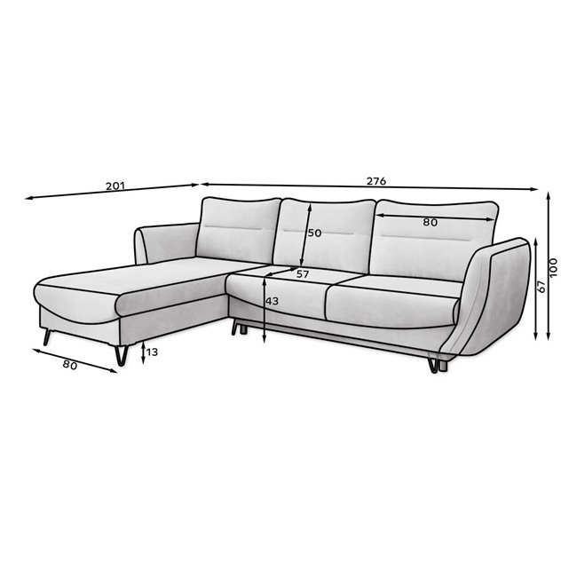 Corner sofa Elsilva L, Loco 06, gray, H100x276x201cm