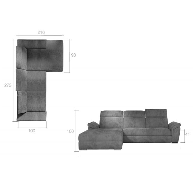 Corner sofa Eltrevisco L, Soft 17, white, H100x272x216cm