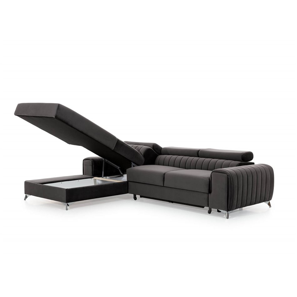 Corner sofa Elgrayson R, Velvetmat 10, black, H98x275x205cm