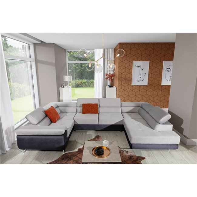 U shape sofa Eletto U Right, Sawana 21, gray, H90x202x58cm