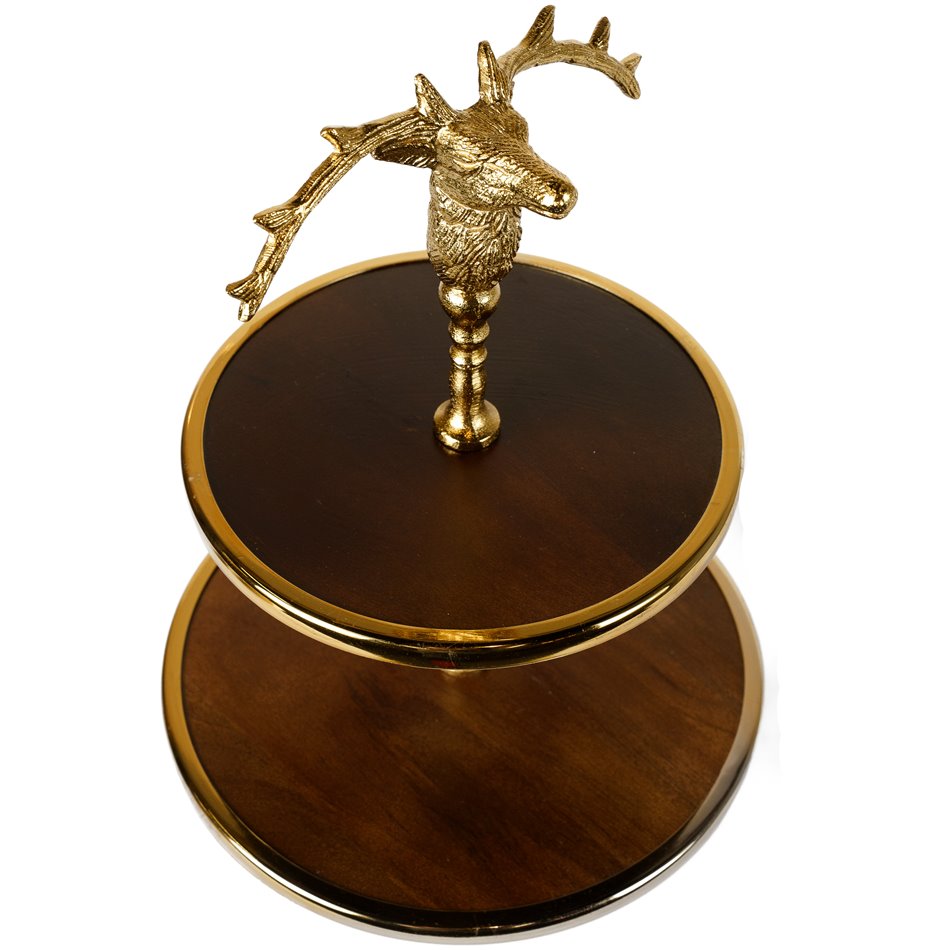 Wooden 2tier cake stand w/ Reindeer handle, D28x39cm