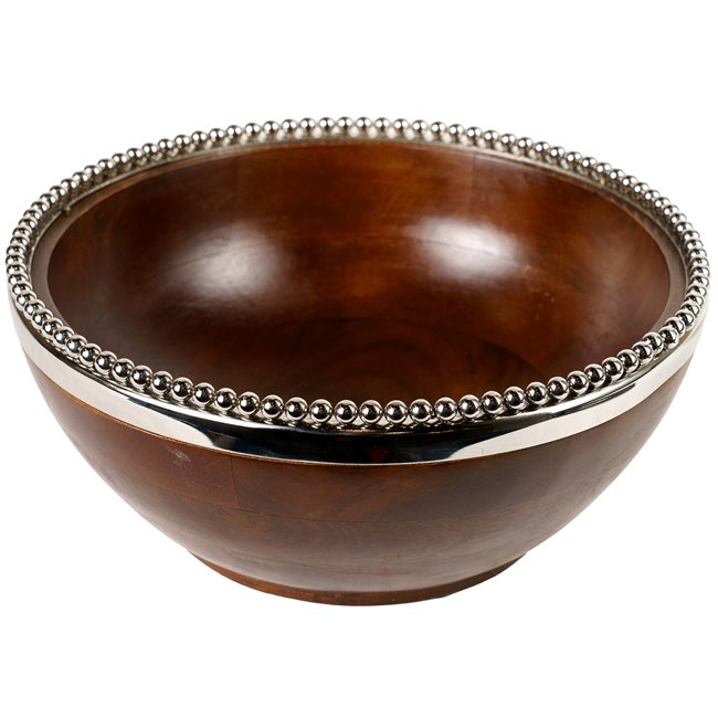 Wooden bowl Oliana with beaded border,D25xH11cm