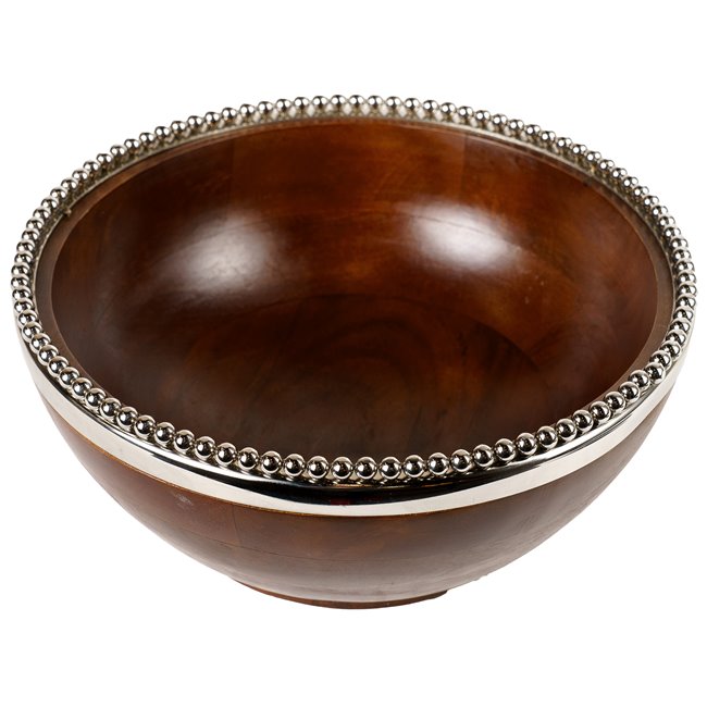 Wooden bowl Oliana with beaded border,D25xH11cm