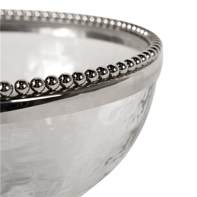 Glass hammered bowl Oliva w/ beaded stand, D25x11cm