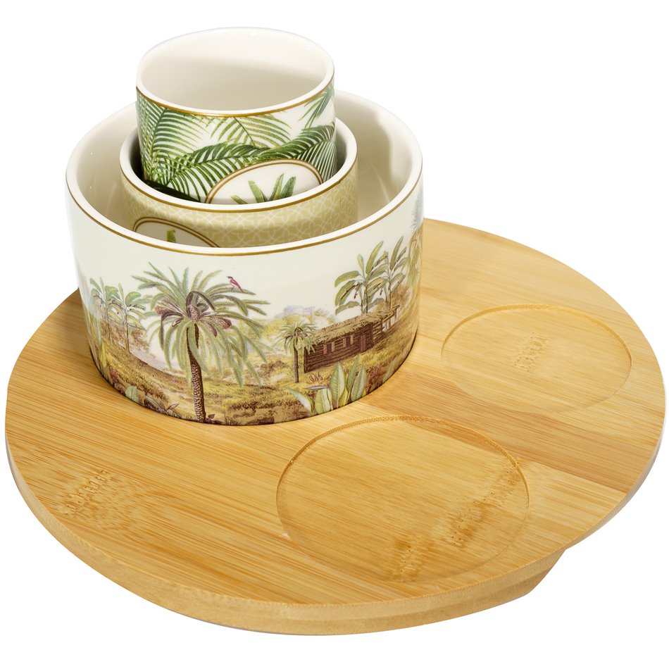 Apperatizers serving set Ceylon, bamboo/porcelain, H9.2 D22cm