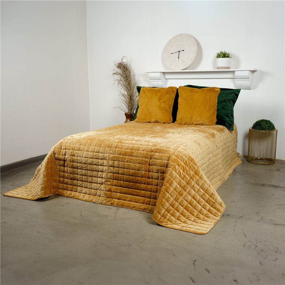 Bed cover Jakobine, gold, velvet, 160x220cm