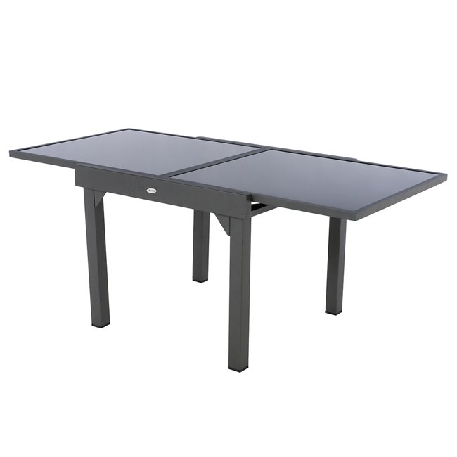 Table Lapiazza, 8-seater extendable, graphite/grey color, aluminium/tempered glass, H75,5x90x90-180cm