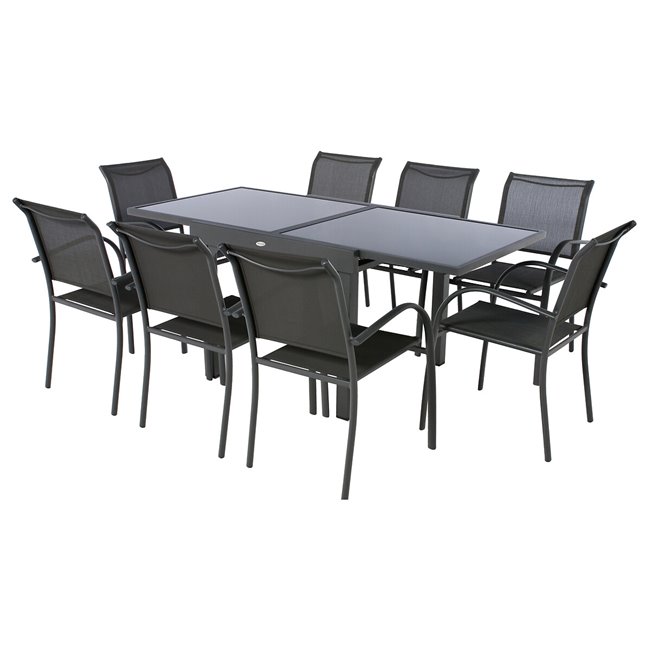 Table Lapiazza, 8-seater extendable, graphite/grey color, aluminium/tempered glass, H75,5x90x90-180cm