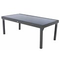 Table Lapiazza, 12-seater extendable, graphite/grey color, aluminium/tempered glass, H75,5x100x200-320cm