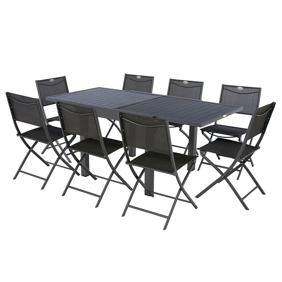 Table Lapiazza, 8-seater extendable, graphite/grey color, aluminium, H75,5x90x90-180cm