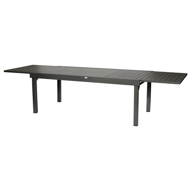 Table Lapiazza, 12-seater extendable, graphite/grey color, aluminium, H75,5x100x200-320cm