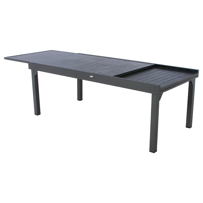 Table Lapiazza, 12-seater extendable, graphite/grey color, aluminium, H75,5x100x200-320cm