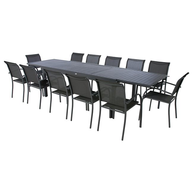 Table Lapiazza, 12-seater extendable, graphite/grey color, aluminium, H75,5x100x200-320cm