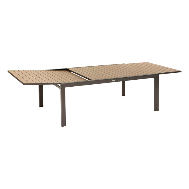 Table Laevasion, 14-seater, extendable, honey/praline color, aluminium, H75,5x125x200-320cm